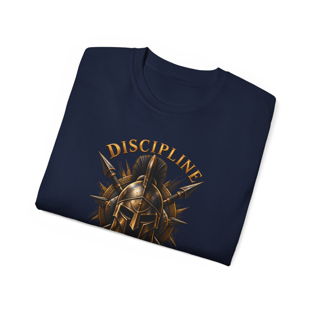 AA Discipline Over Destiny Tee — Forged Not Favored Spartan Helmet T-Shirt
