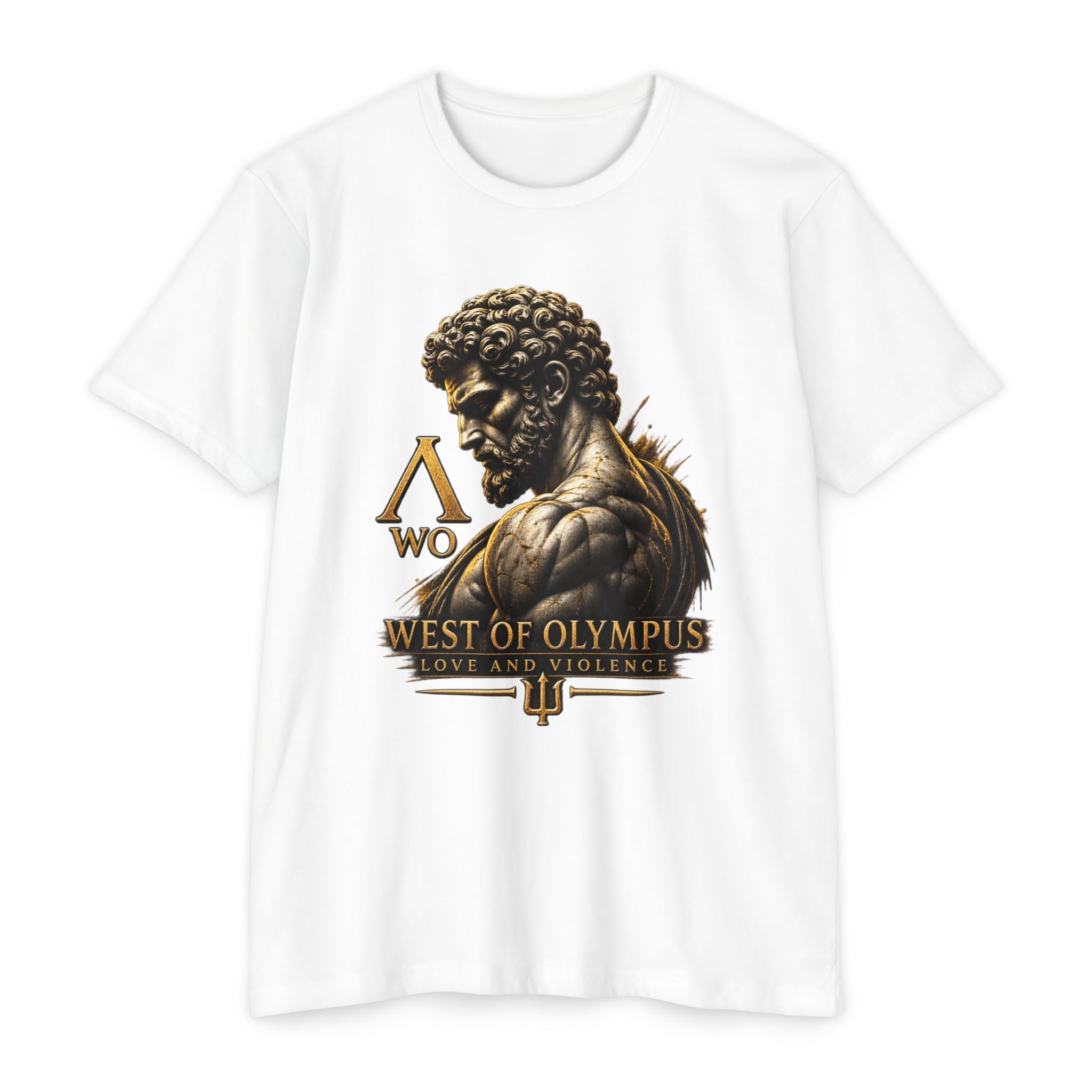 West of Olympus T-Shirt — Mythic Warrior Trident Design