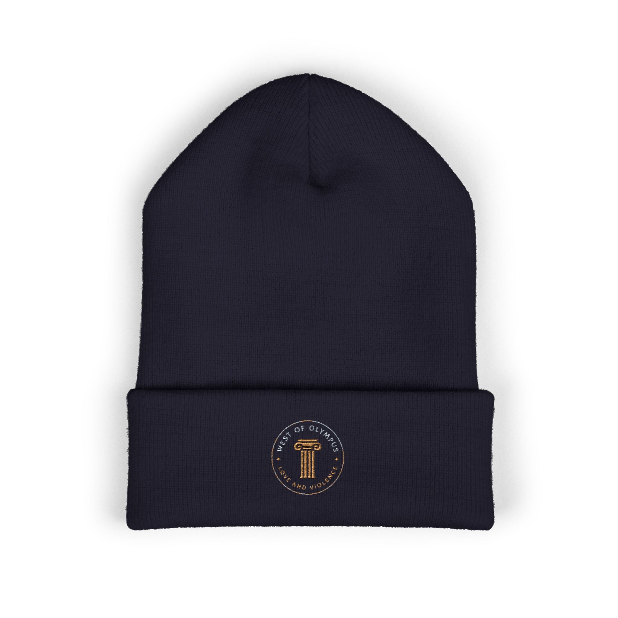 Embroidered Classic Cuffed Beanie — Vintage Crest Knit Hat