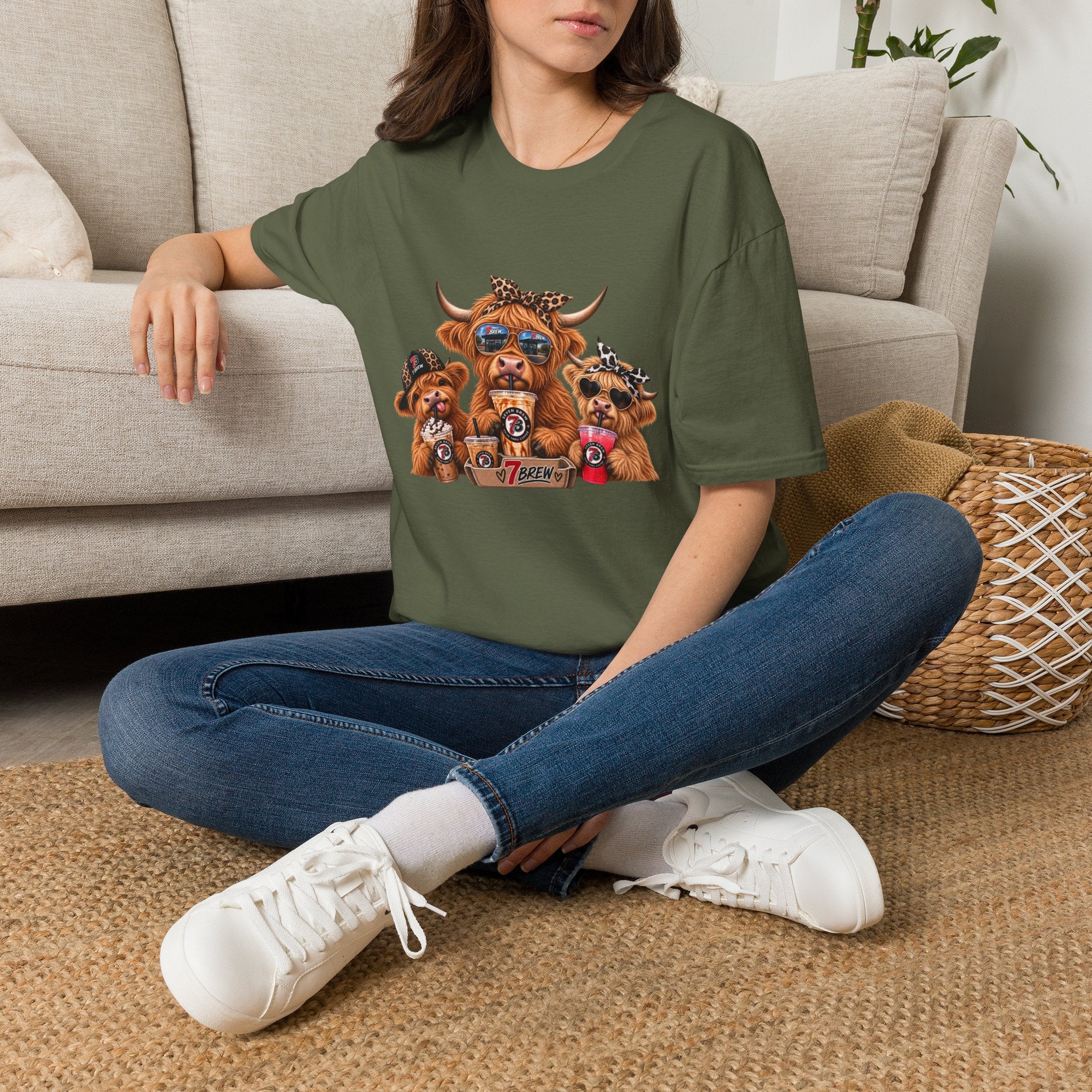 Cow Trio Graphic T-Shirt — Cute Highland Cow Family with Sunglasses & Bandanas