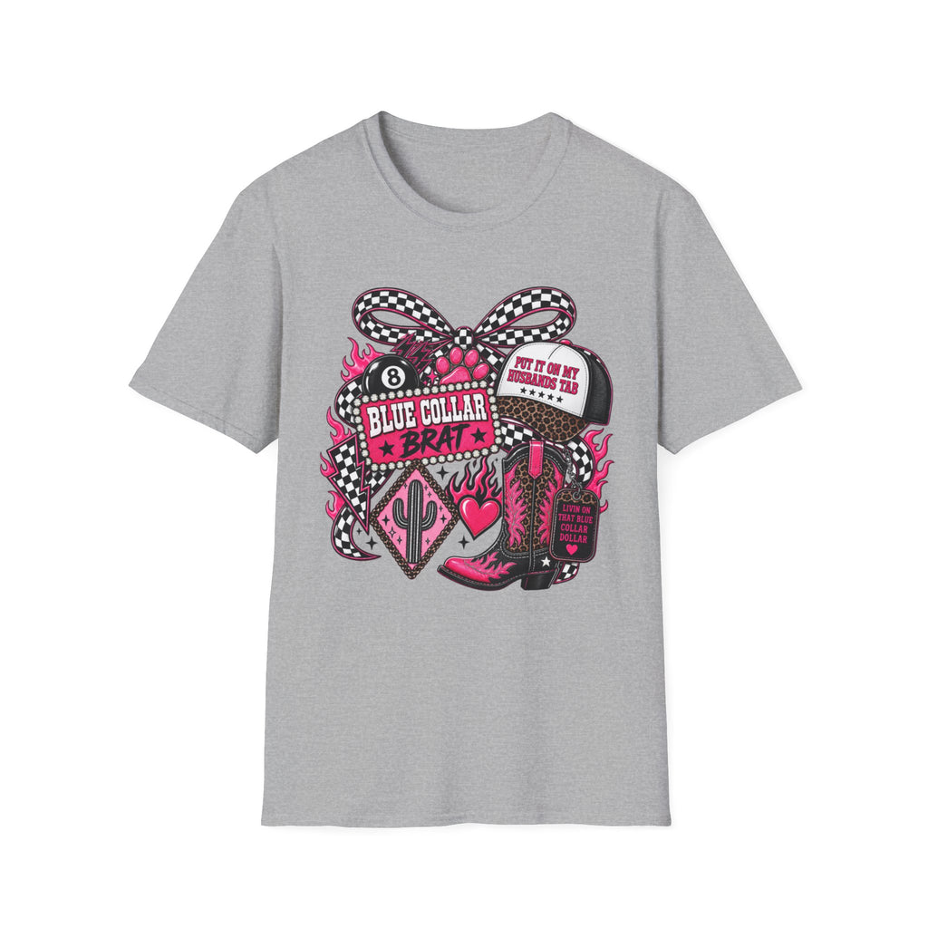 T-Shirt — Blue Collar Brat Graphic Tee (Pink Checkerboard Heart, 'Put On My Workin' Hat')