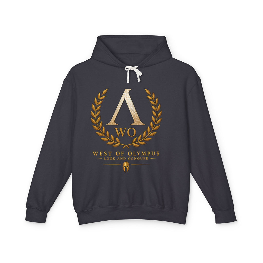 West of Olympus 'WO' Laurel Logo Hoodie — Greek Mythology Crest Pullover