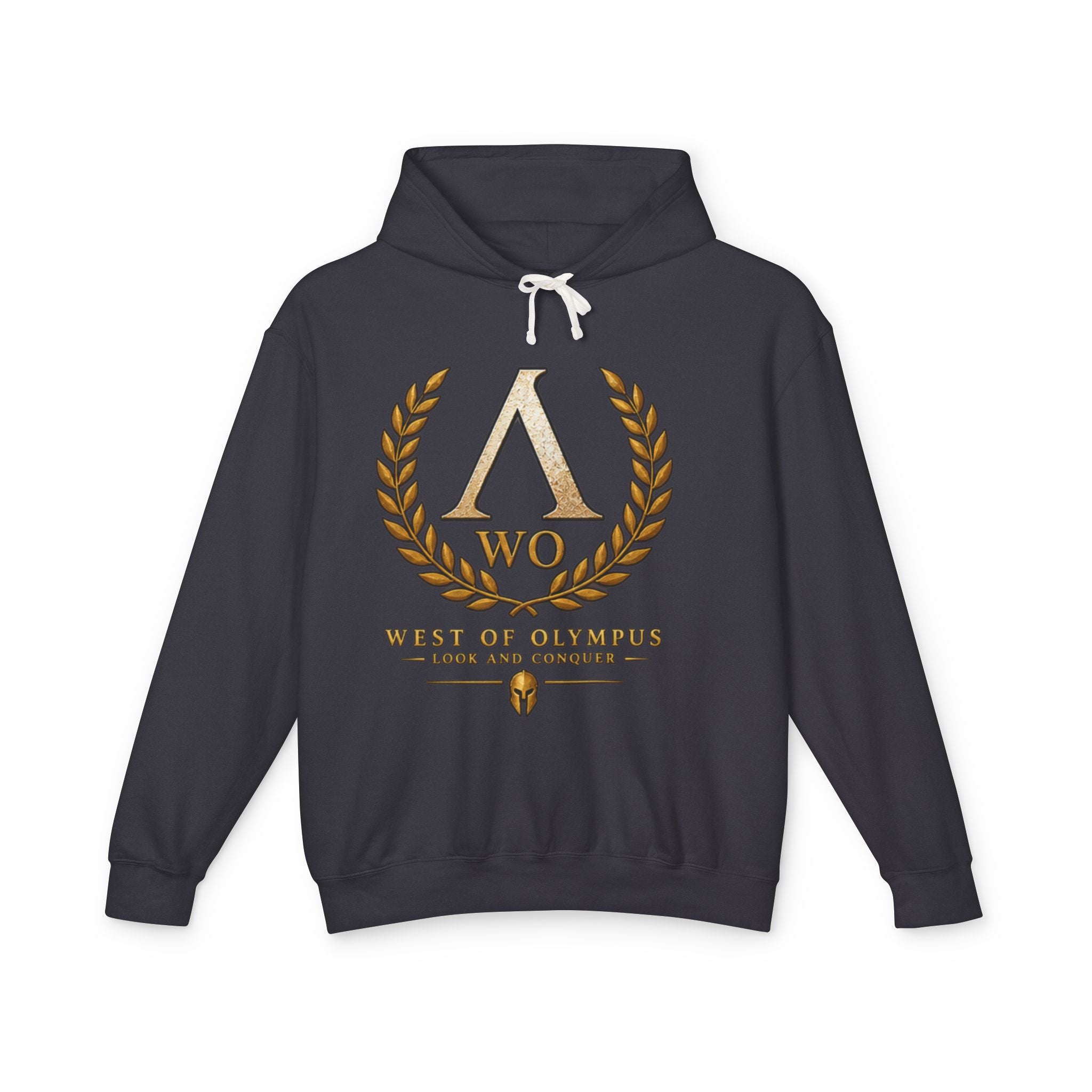 West of Olympus 'WO' Laurel Logo Hoodie — Greek Mythology Crest Pullover