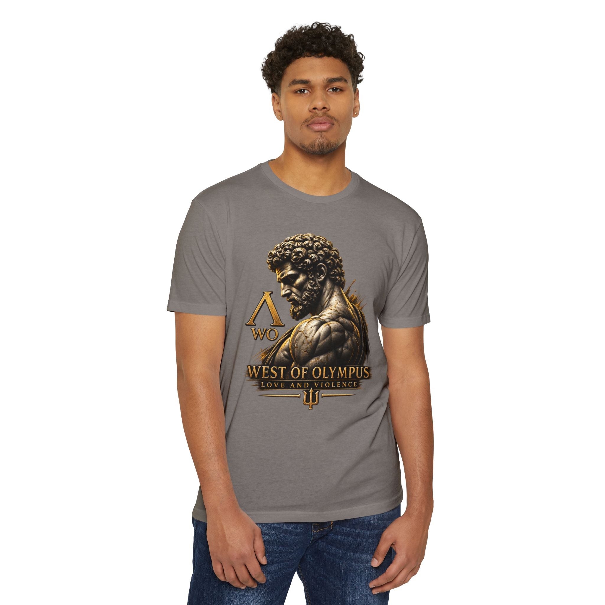 West of Olympus T-Shirt — Mythic Warrior Trident Design