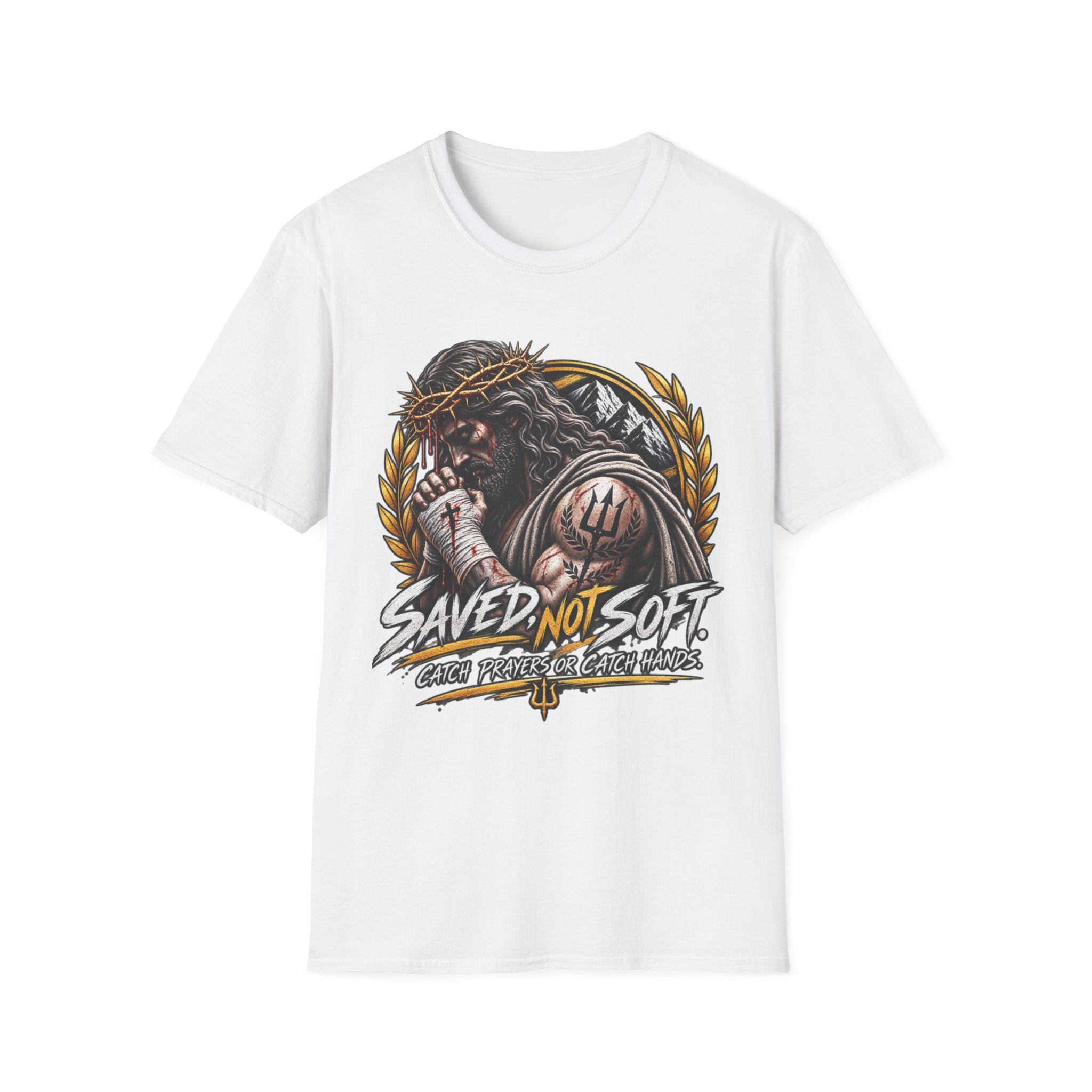 Saved Not Soft T-Shirt — Christian Jesus Crown of Thorns Faith Tee