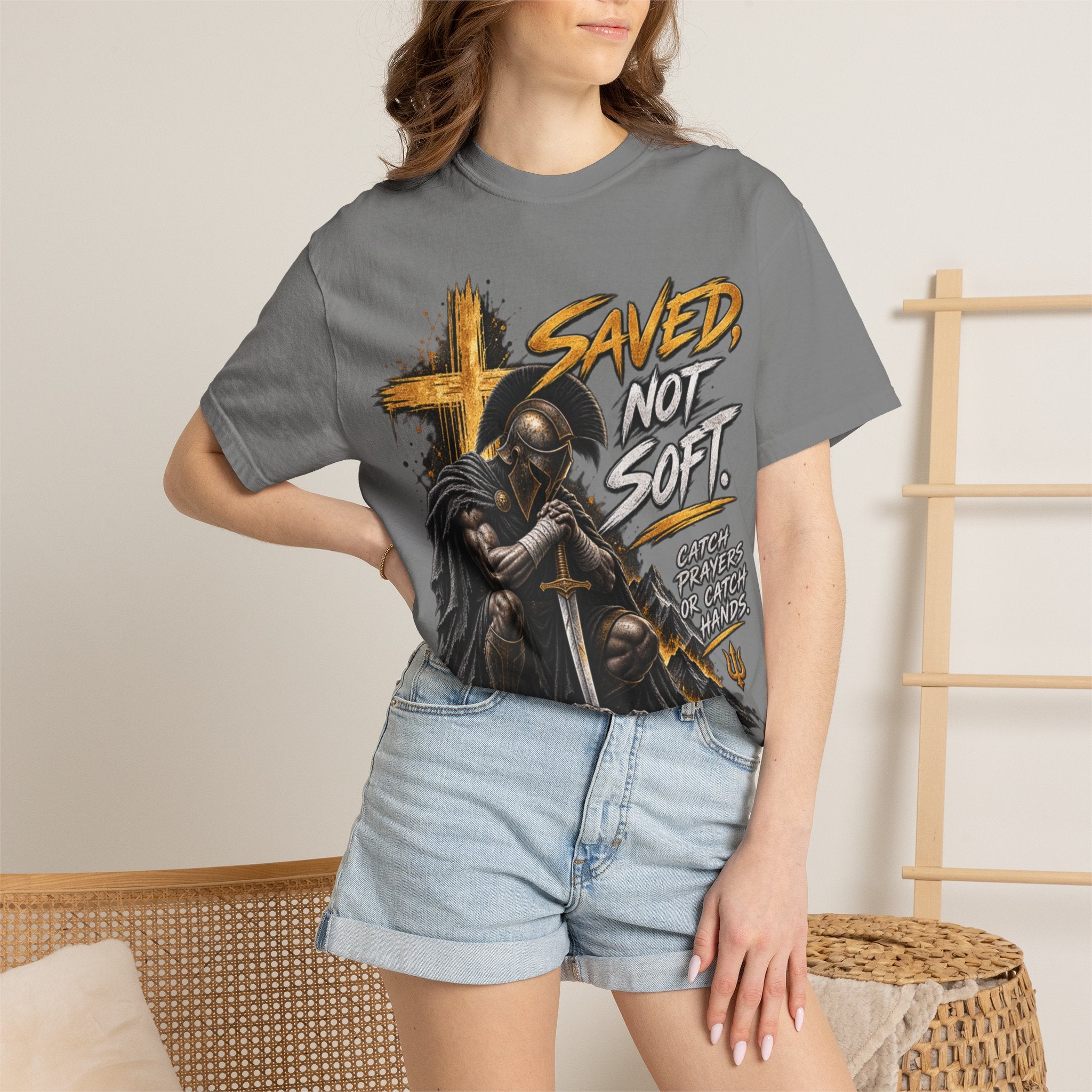 Christian Knight T-Shirt — "Saved Not Soft" Inspirational Faith Graphic Tee