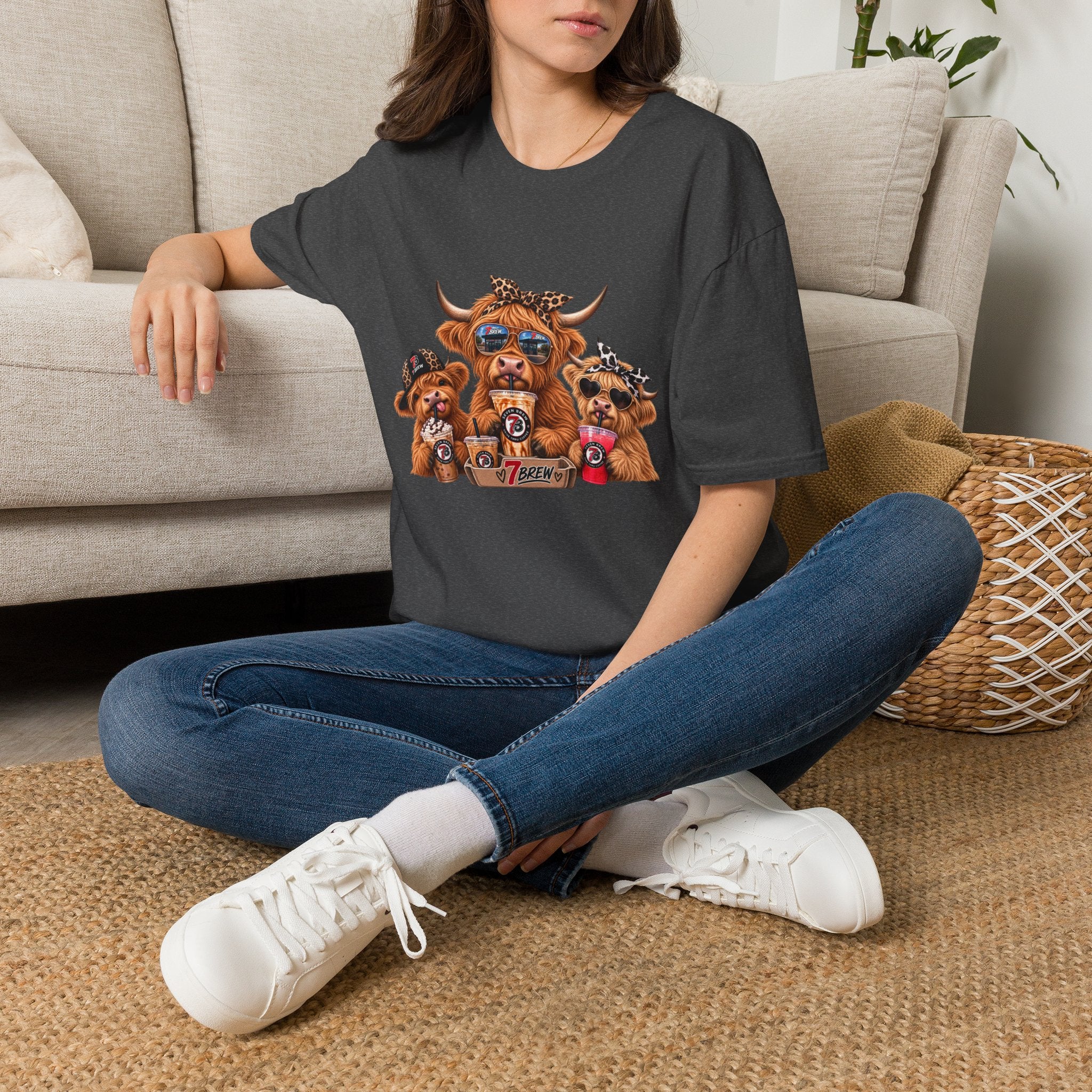 Cow Trio Graphic T-Shirt — Cute Highland Cow Family with Sunglasses & Bandanas