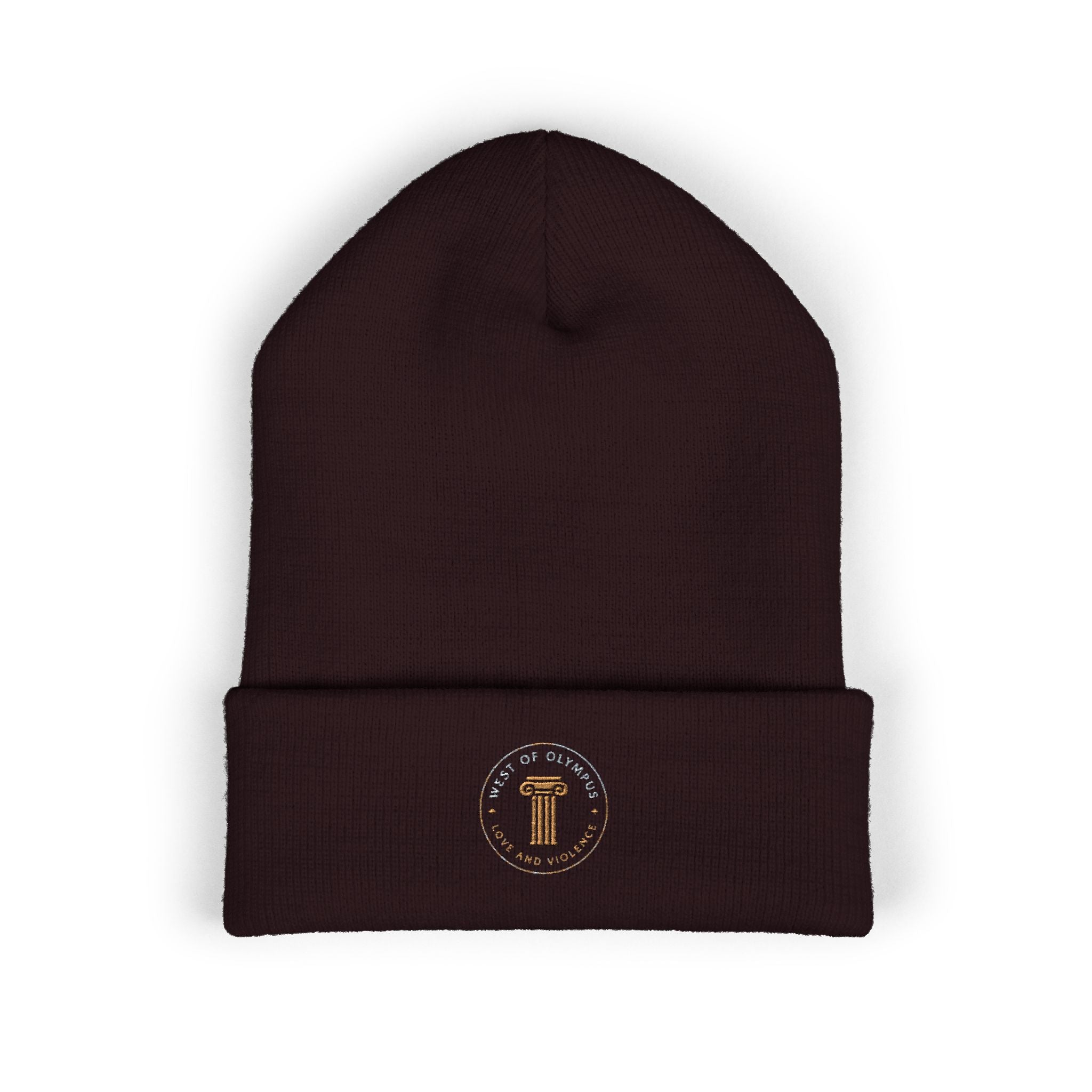 Embroidered Classic Cuffed Beanie — Vintage Crest Knit Hat