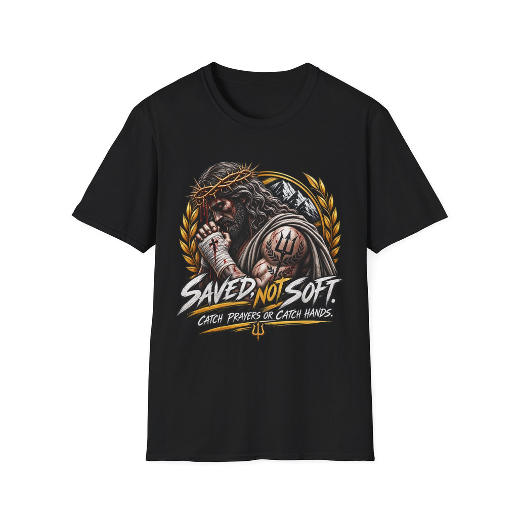 Saved Not Soft T-Shirt — Christian Jesus Crown of Thorns Faith Tee
