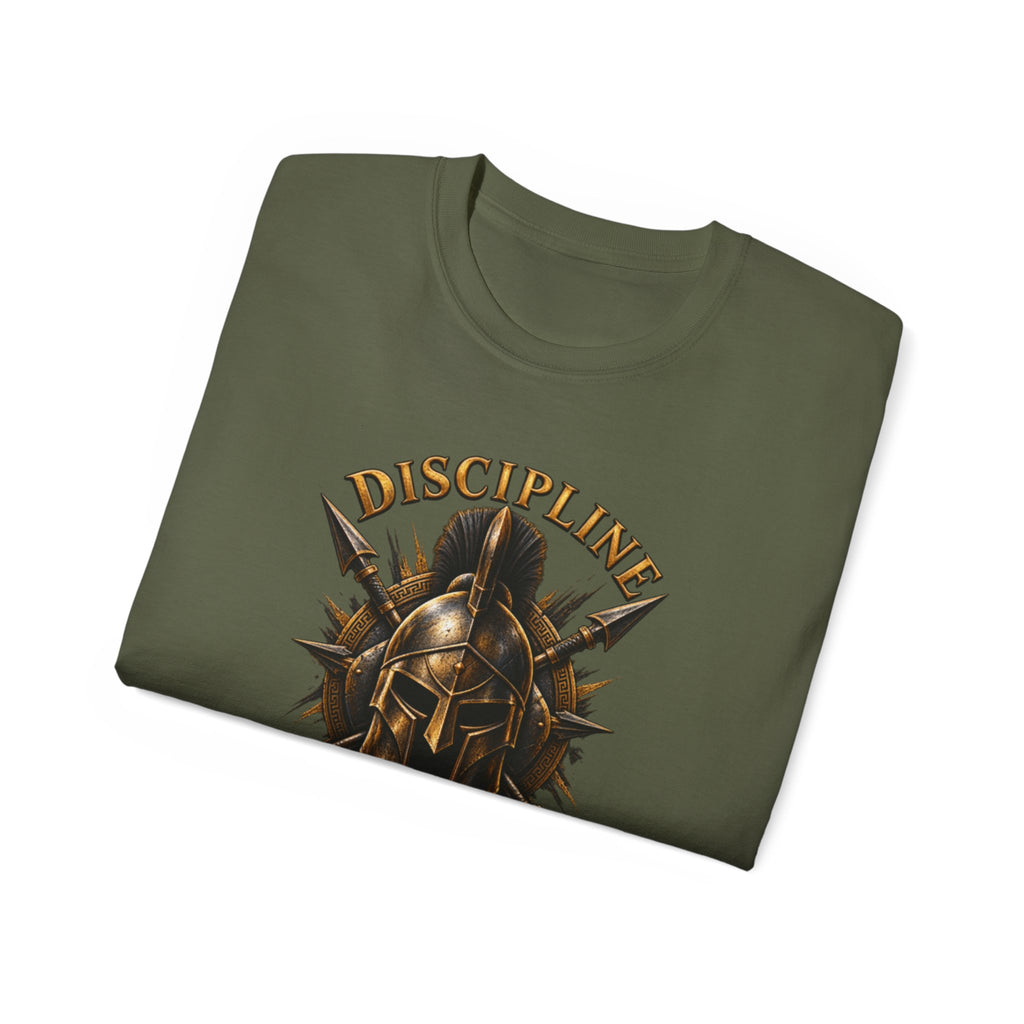 AA Discipline Over Destiny Tee — Forged Not Favored Spartan Helmet T-Shirt
