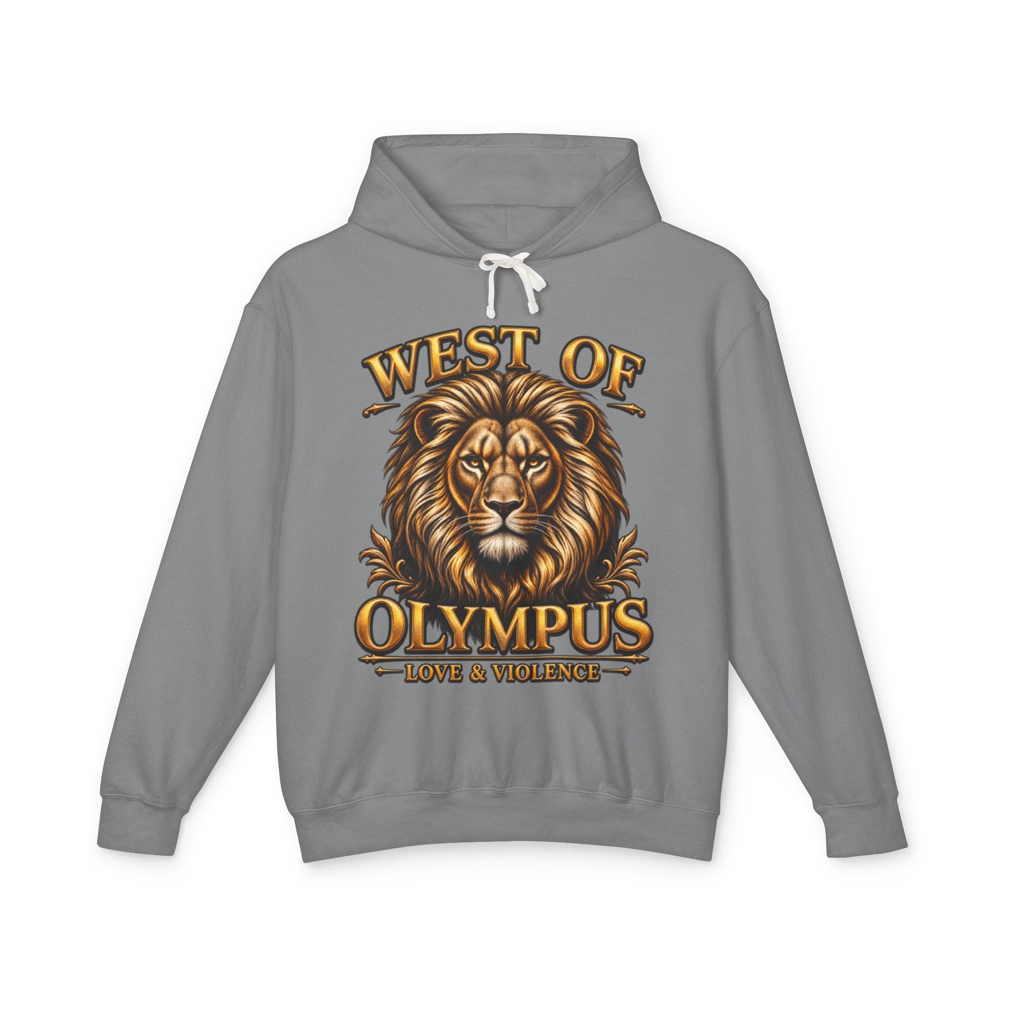 AAA West of Olympus Lion Hoodie — "Love & Violence" Graphic Pullover