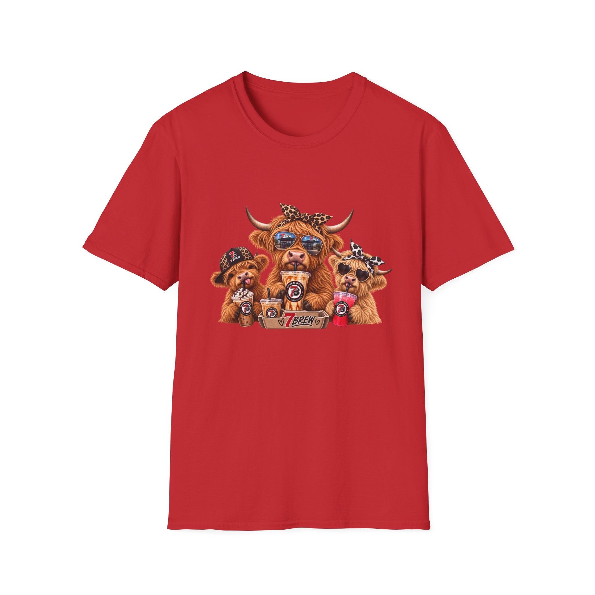 Cow Trio Graphic T-Shirt — Cute Highland Cow Family with Sunglasses & Bandanas