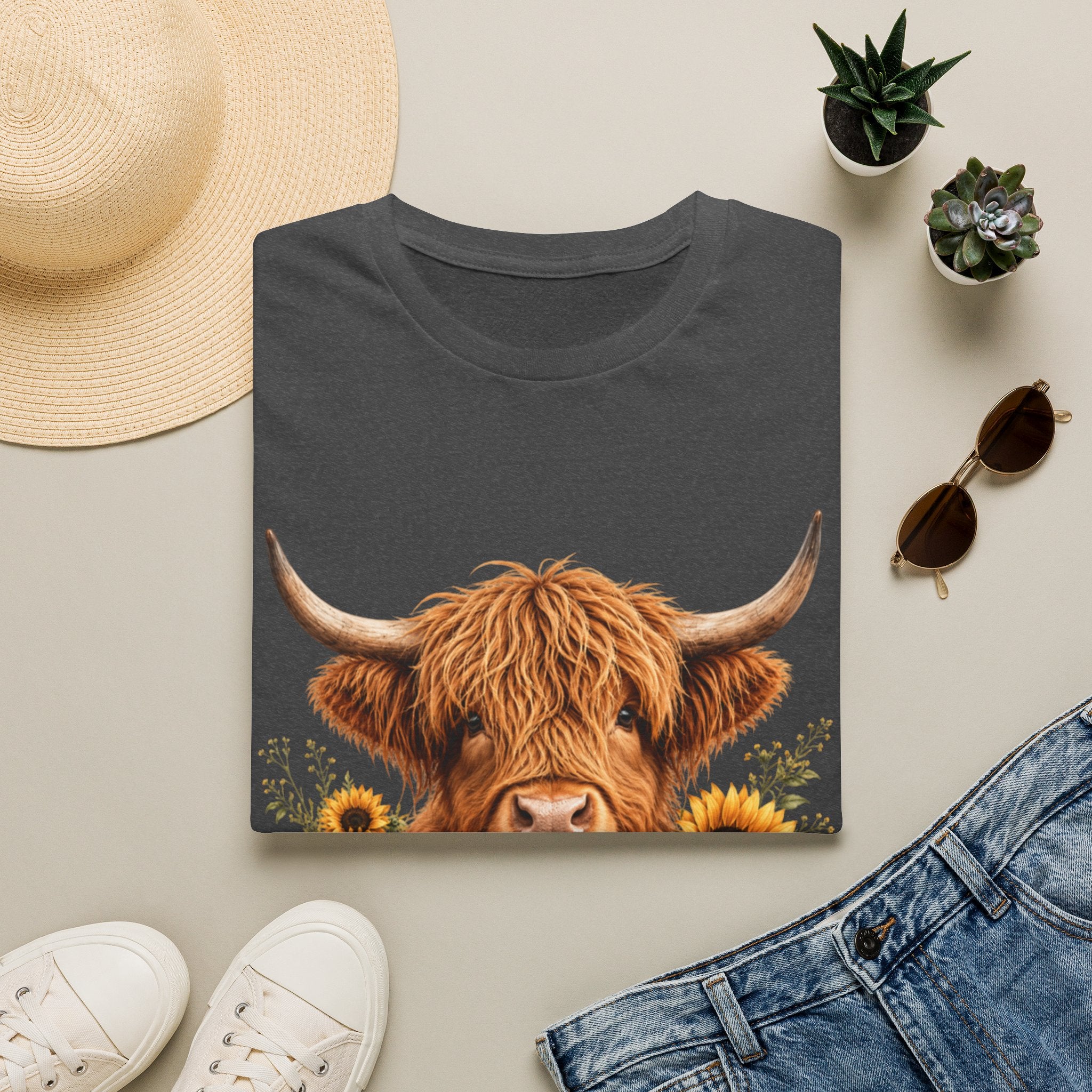 Highland Cow Sunflower T-Shirt — Cute Farm Animal Graphic Tee