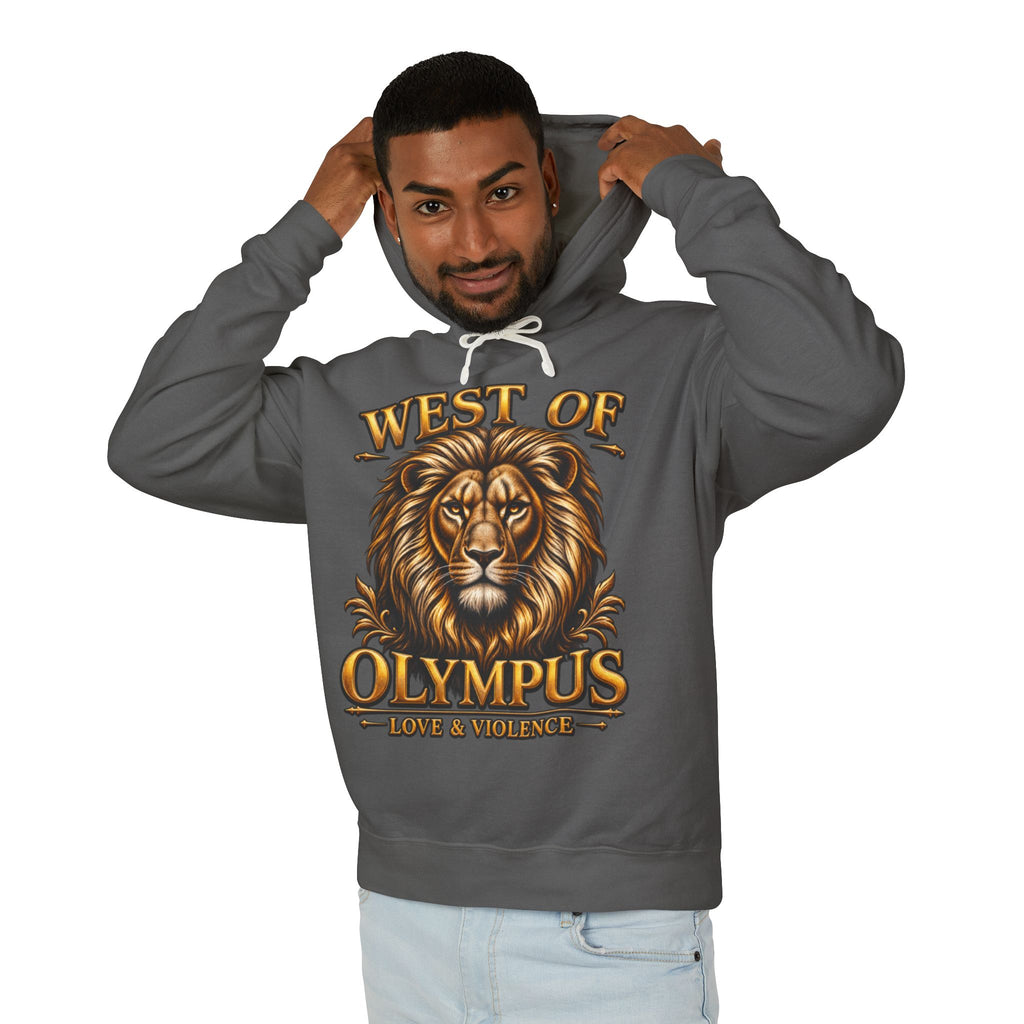 AAA West of Olympus Lion Hoodie — "Love & Violence" Graphic Pullover