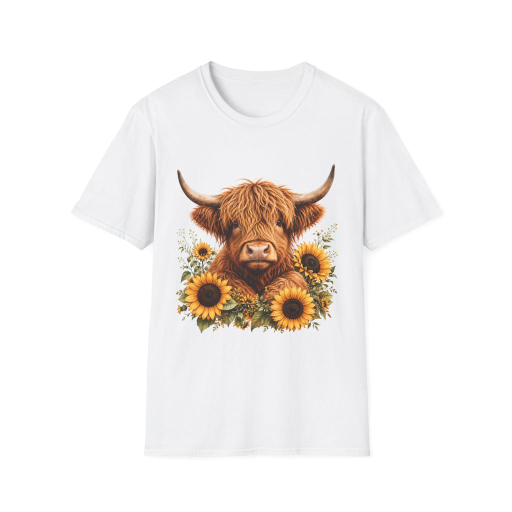 Highland Cow Sunflower T-Shirt — Cute Farm Animal Graphic Tee
