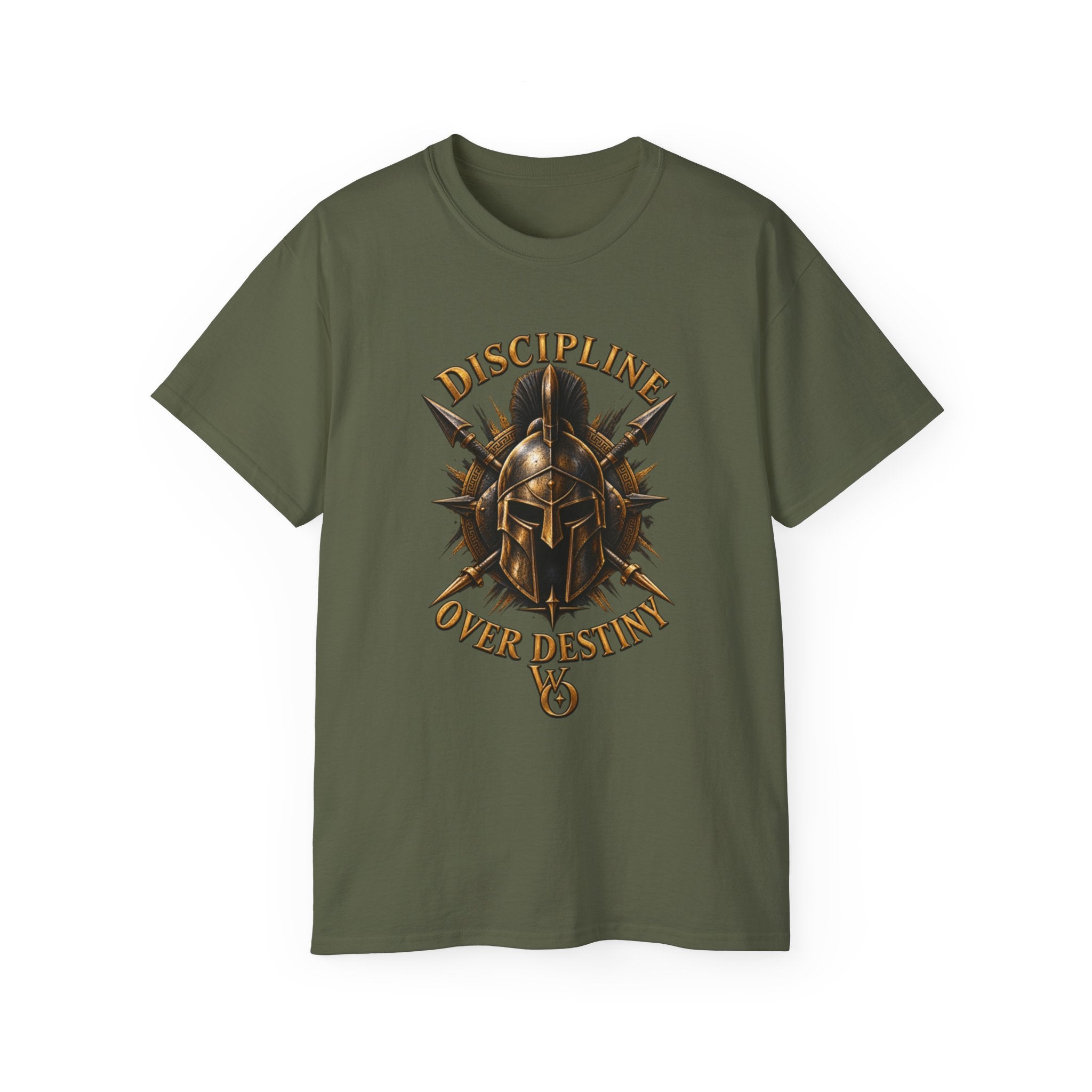 AA Discipline Over Destiny Tee — Forged Not Favored Spartan Helmet T-Shirt