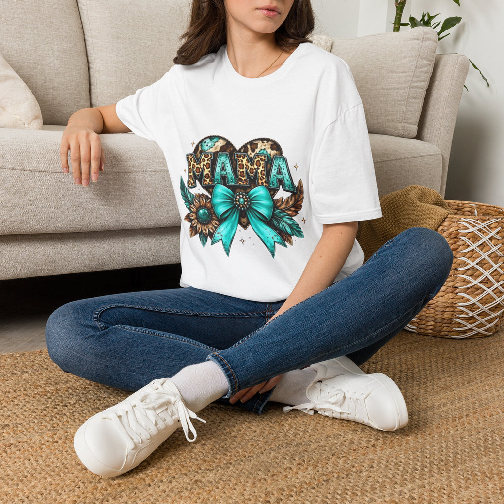 Mama Leopard Heart T-Shirt — Turquoise Bow Mother's Day Tee