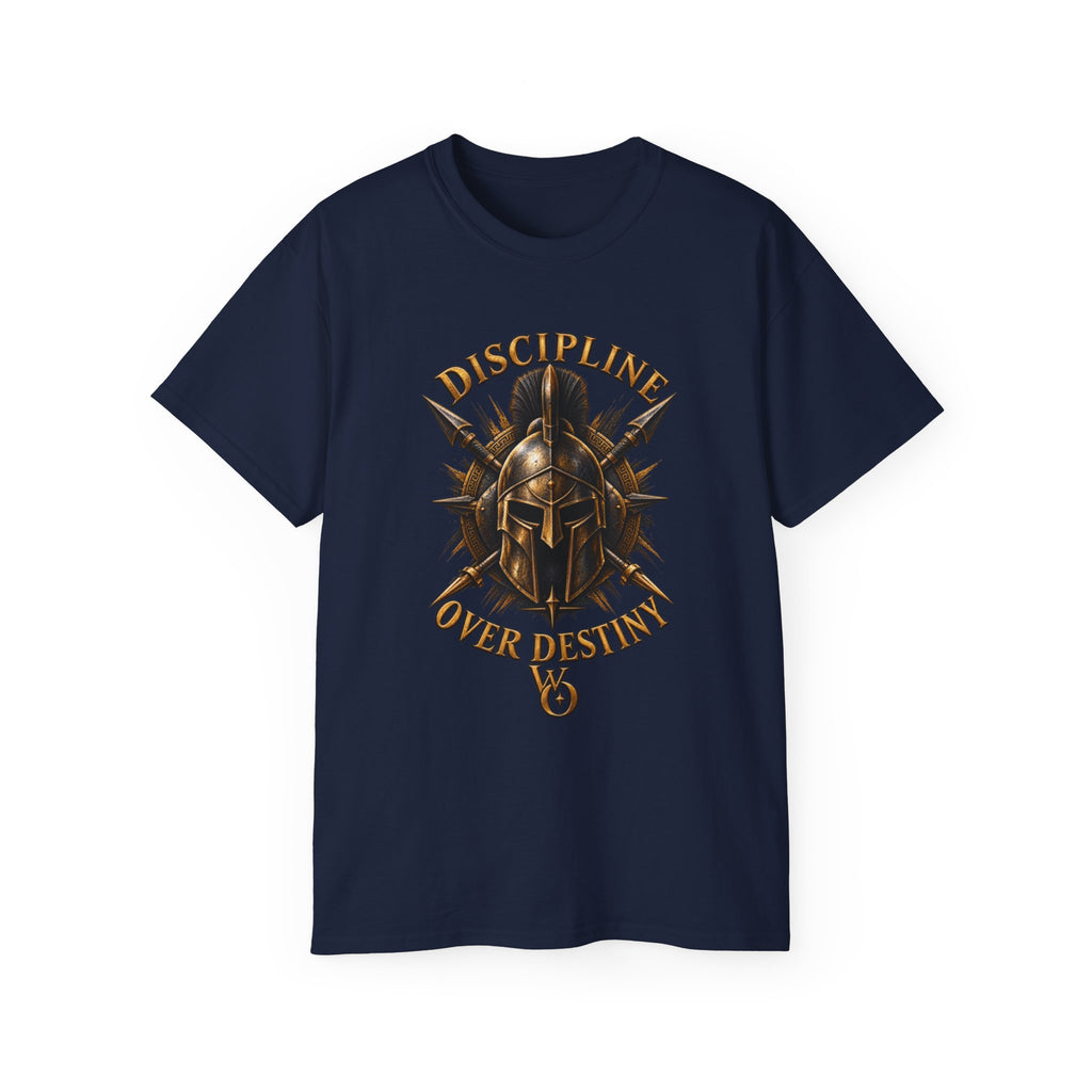 AA Discipline Over Destiny Tee — Forged Not Favored Spartan Helmet T-Shirt