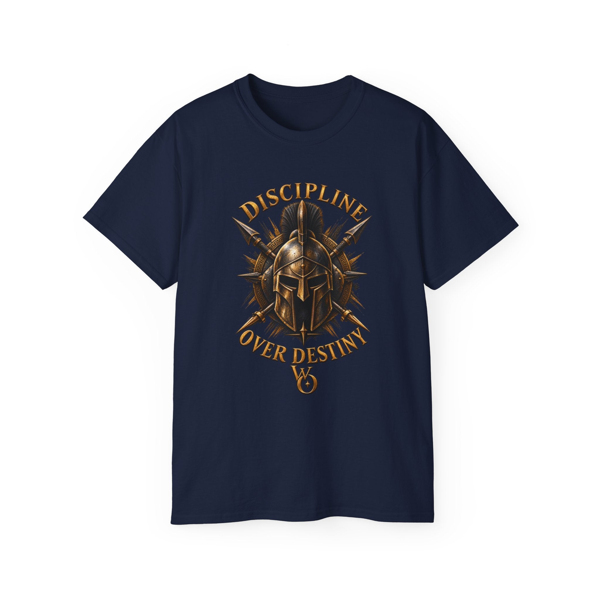 AA Discipline Over Destiny Tee — Forged Not Favored Spartan Helmet T-Shirt
