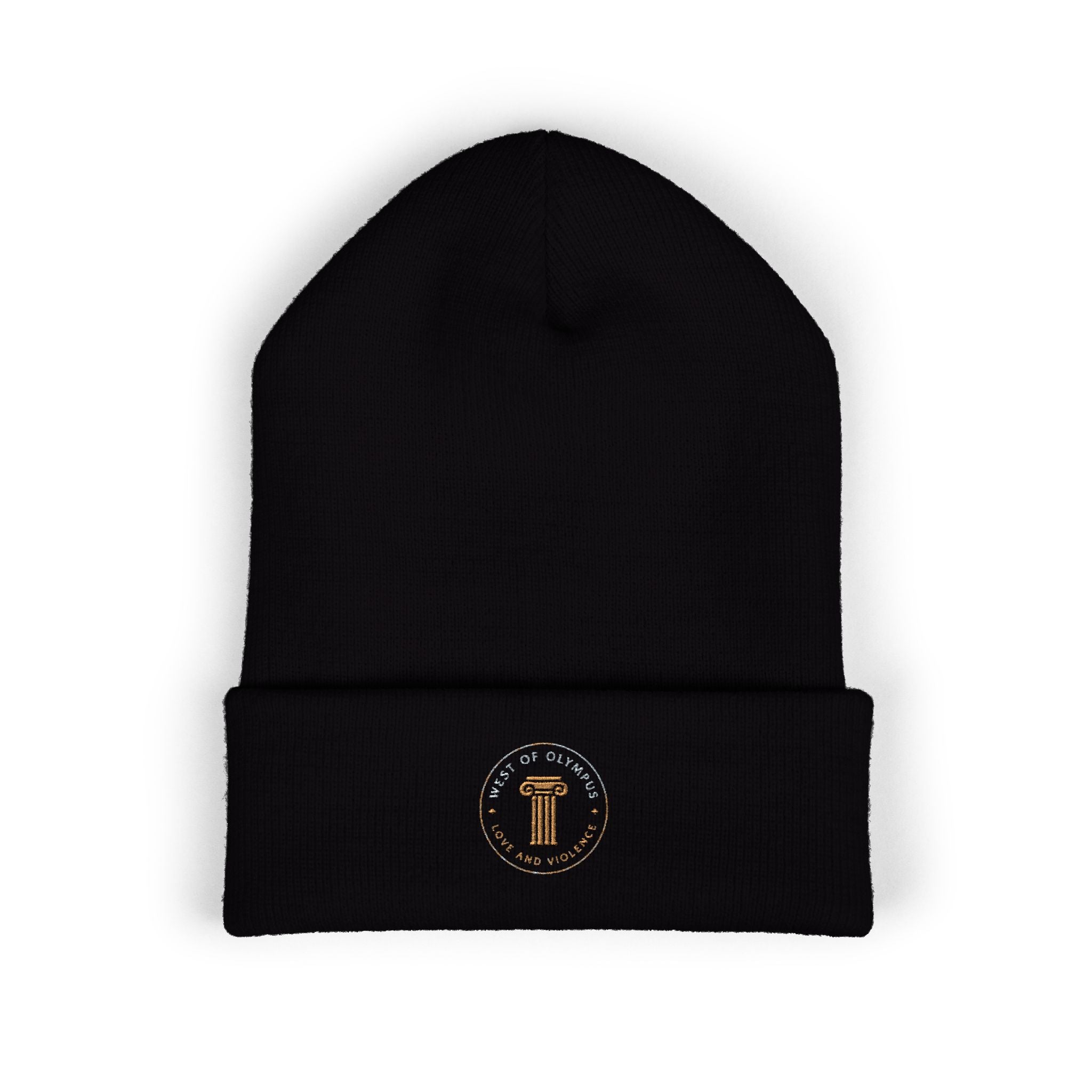 Embroidered Classic Cuffed Beanie — Vintage Crest Knit Hat