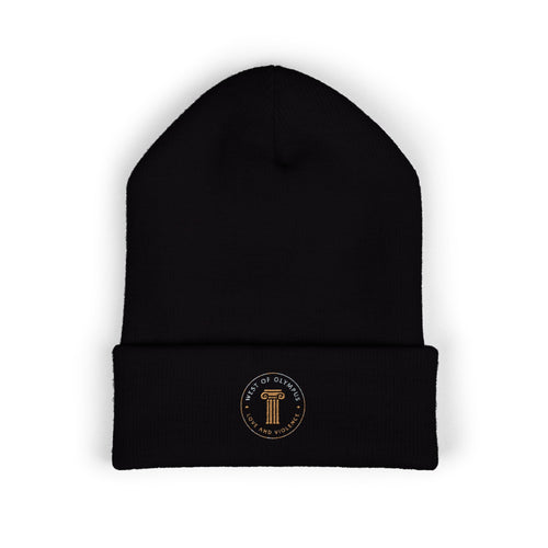Embroidered Classic Cuffed Beanie — Vintage Crest Knit Hat