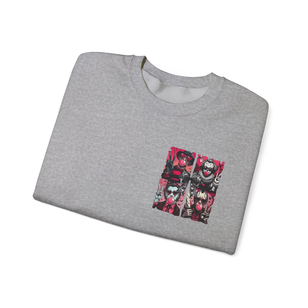 Clown Riot Crewneck Sweatshirt – Pink Horror Patchwork Graphic
