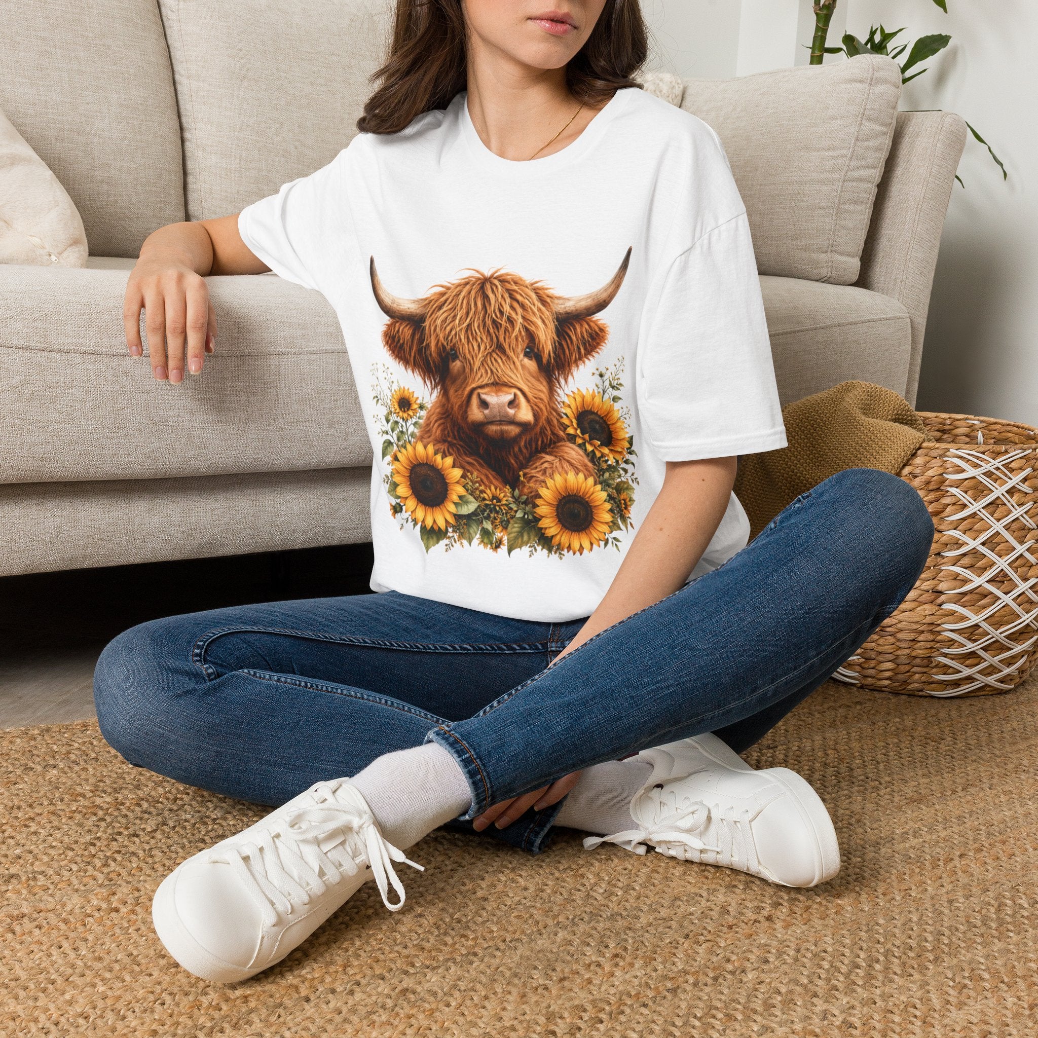 Highland Cow Sunflower T-Shirt — Cute Farm Animal Graphic Tee
