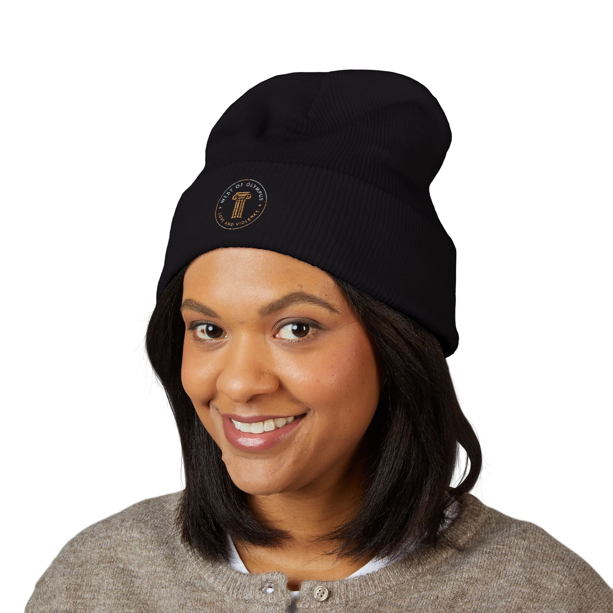 Embroidered Classic Cuffed Beanie — Vintage Crest Knit Hat