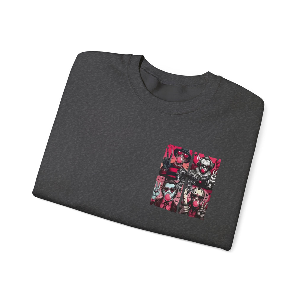 Clown Riot Crewneck Sweatshirt – Pink Horror Patchwork Graphic
