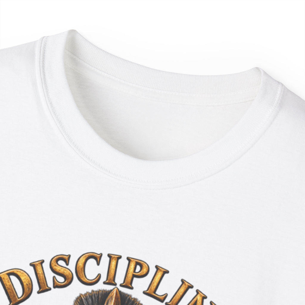 AA Discipline Over Destiny Tee — Forged Not Favored Spartan Helmet T-Shirt