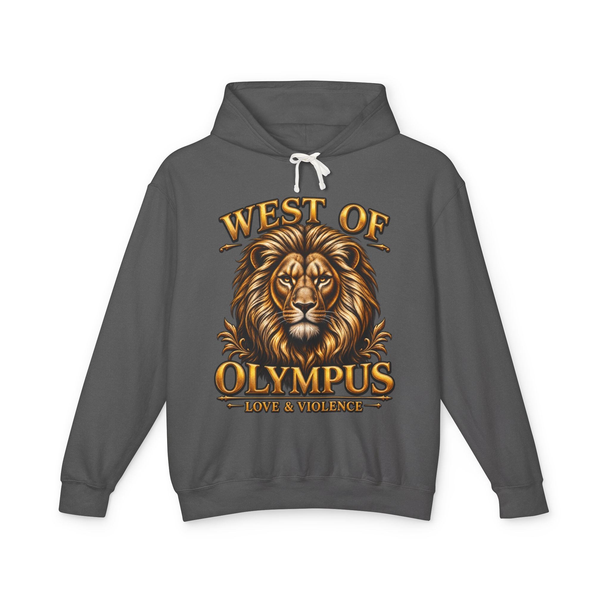 AAA West of Olympus Lion Hoodie — "Love & Violence" Graphic Pullover