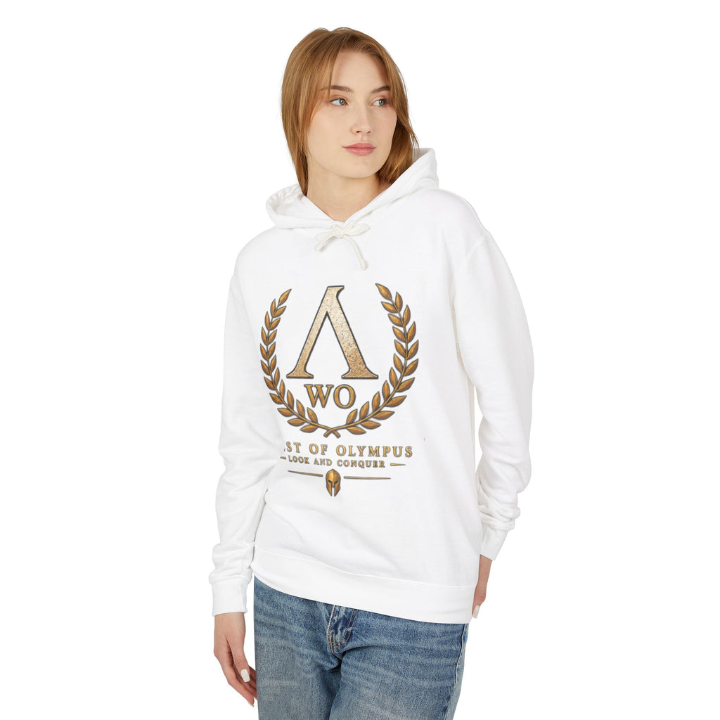West of Olympus 'WO' Laurel Logo Hoodie — Greek Mythology Crest Pullover