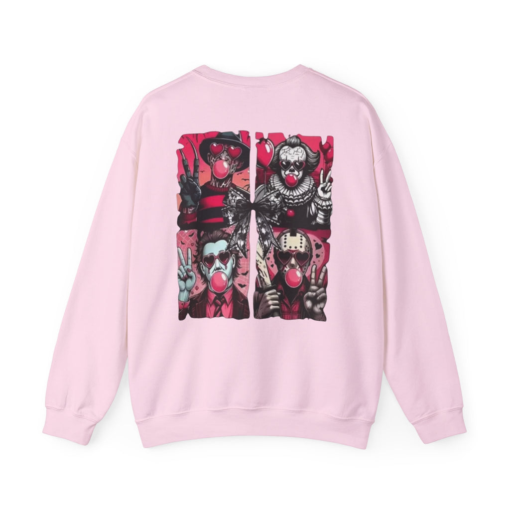 Clown Riot Crewneck Sweatshirt – Pink Horror Patchwork Graphic