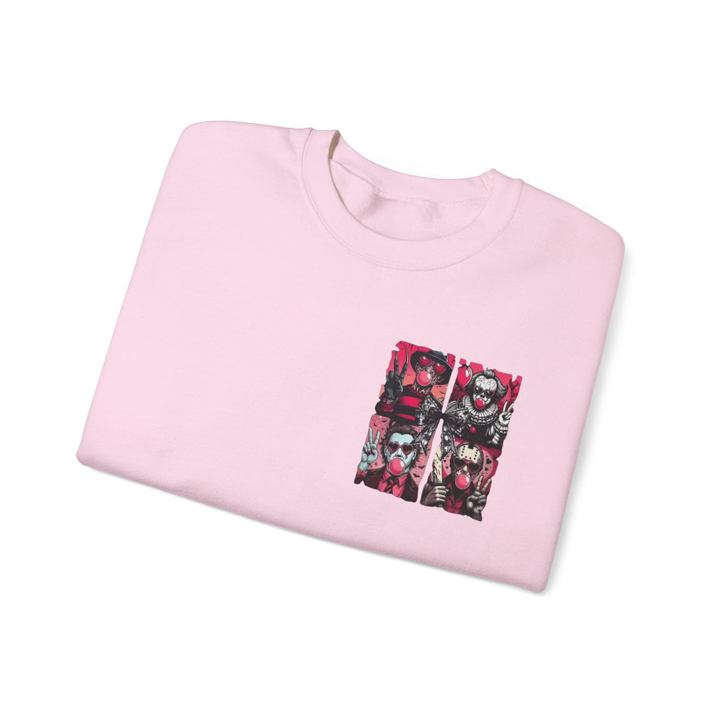 Clown Riot Crewneck Sweatshirt – Pink Horror Patchwork Graphic