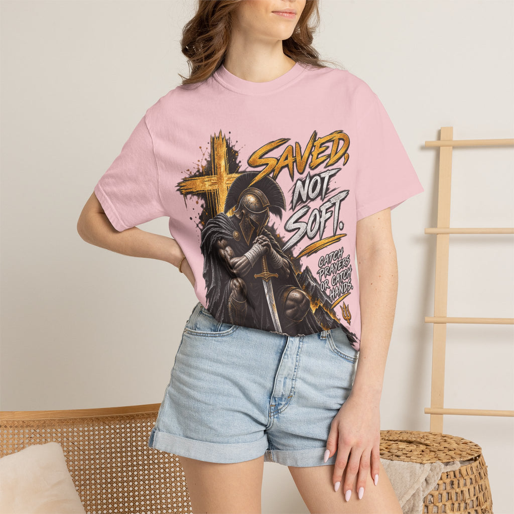 Christian Knight T-Shirt — "Saved Not Soft" Inspirational Faith Graphic Tee