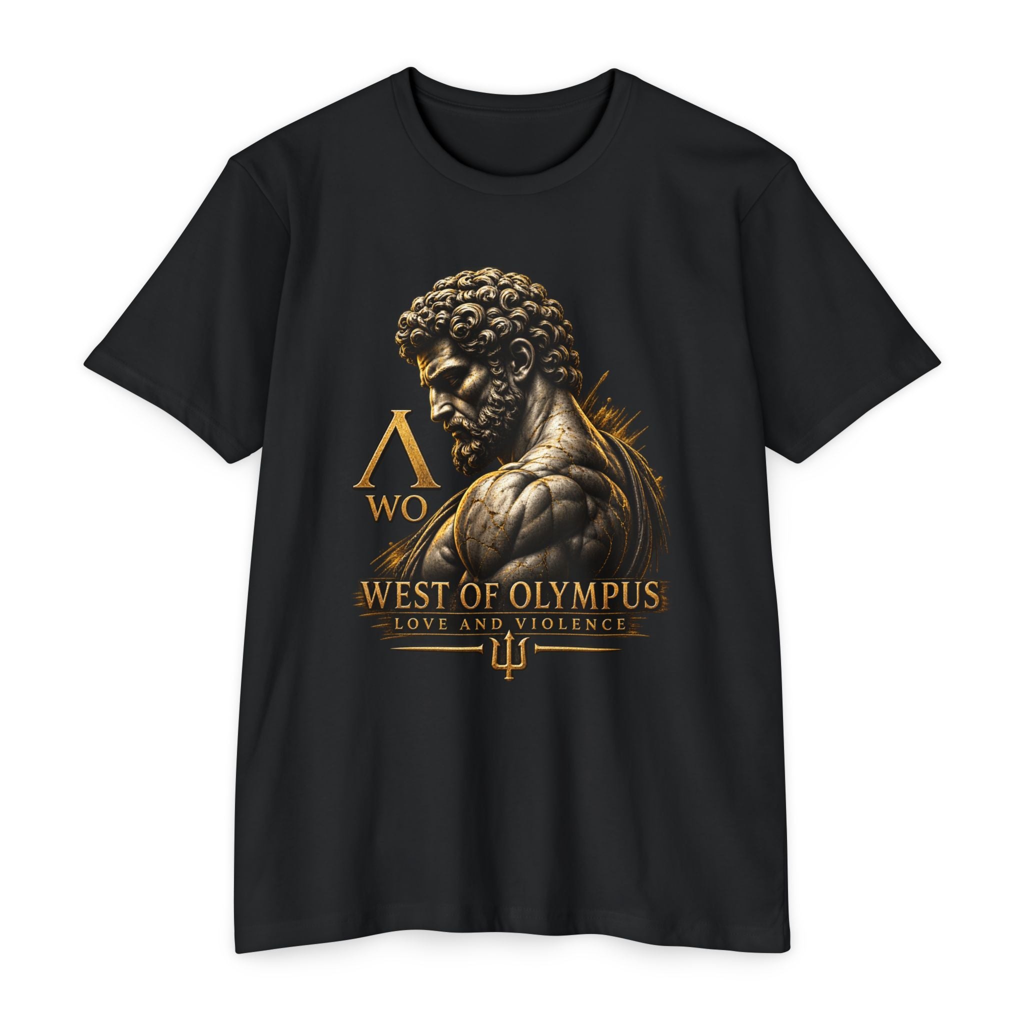 West of Olympus T-Shirt — Mythic Warrior Trident Design