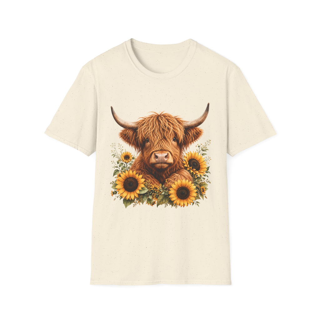 Highland Cow Sunflower T-Shirt — Cute Farm Animal Graphic Tee