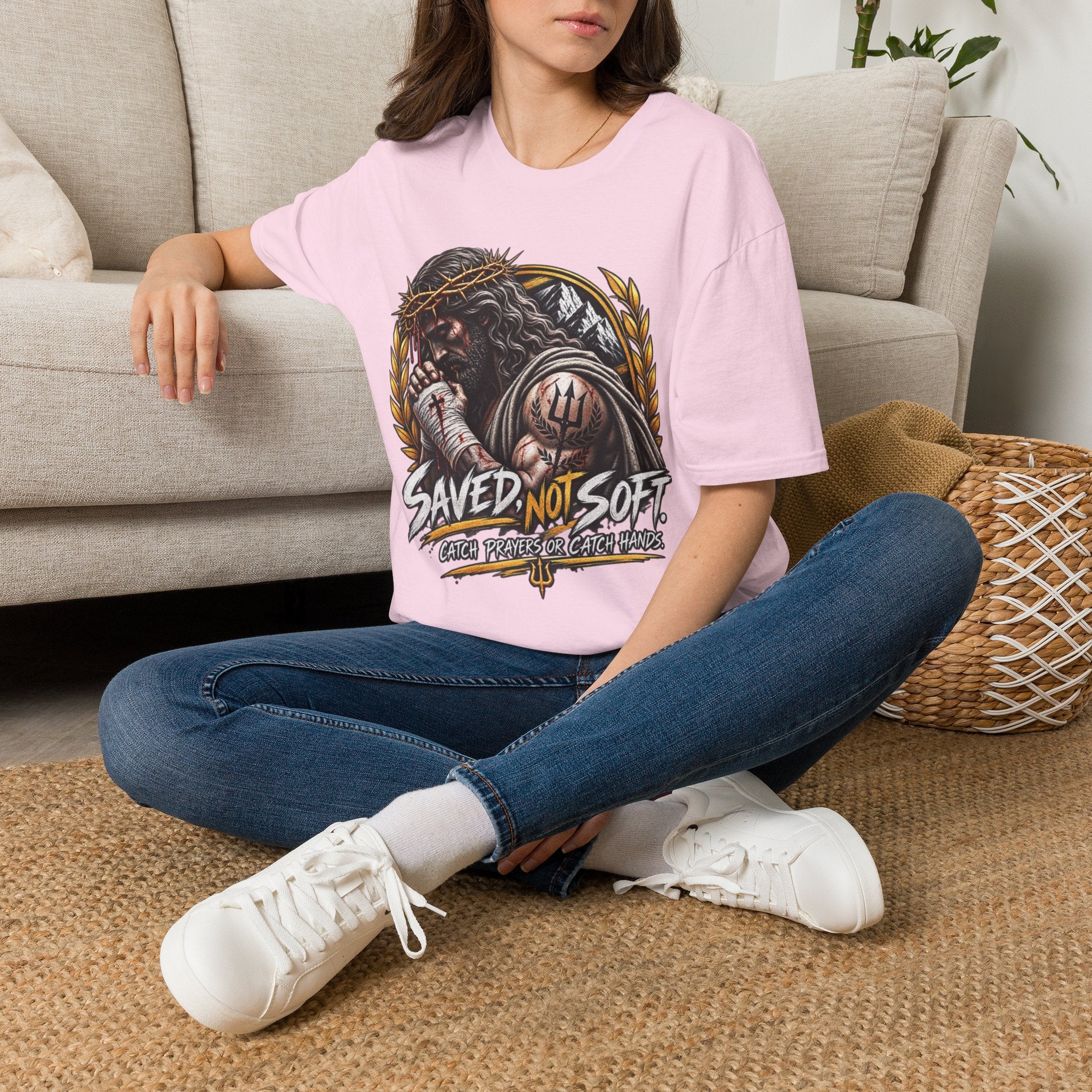 Saved Not Soft T-Shirt — Christian Jesus Crown of Thorns Faith Tee