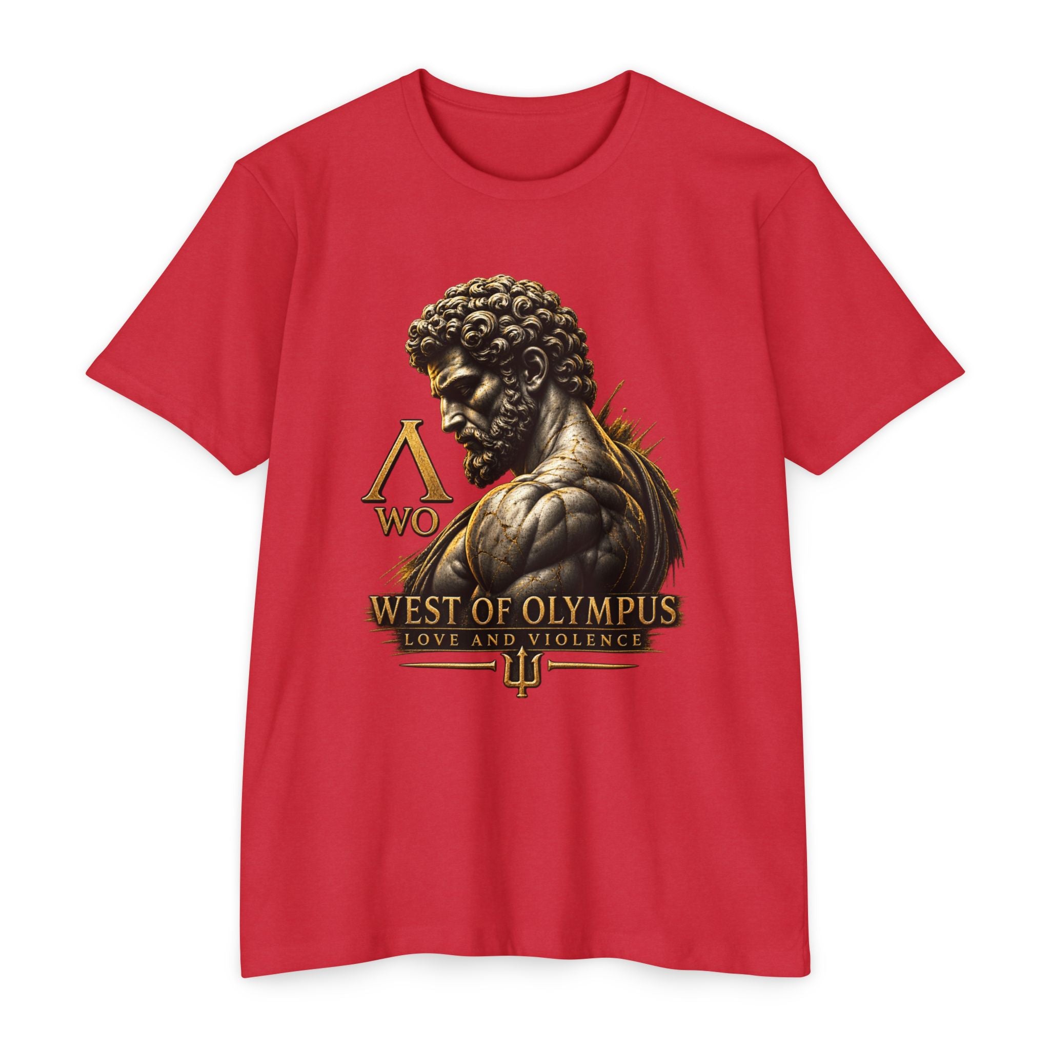 West of Olympus T-Shirt — Mythic Warrior Trident Design