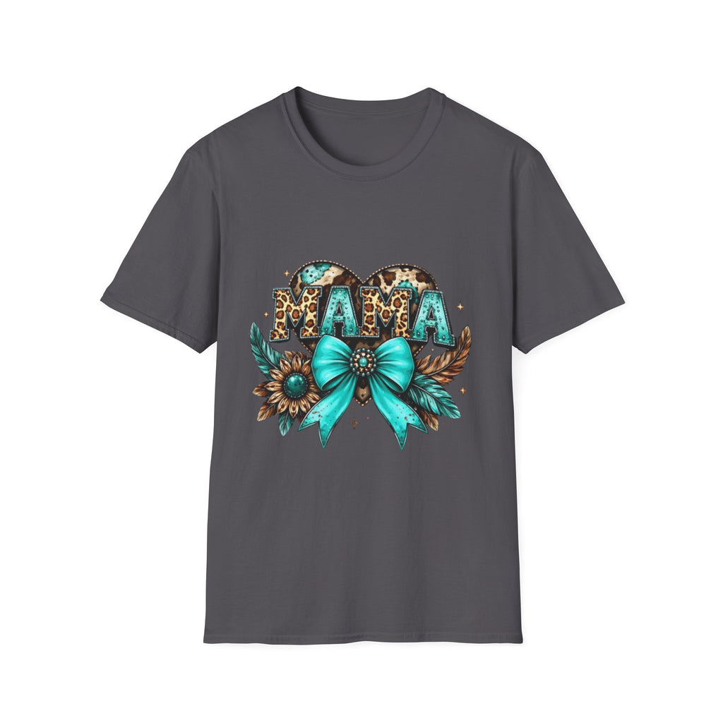 Mama Leopard Heart T-Shirt — Turquoise Bow Mother's Day Tee