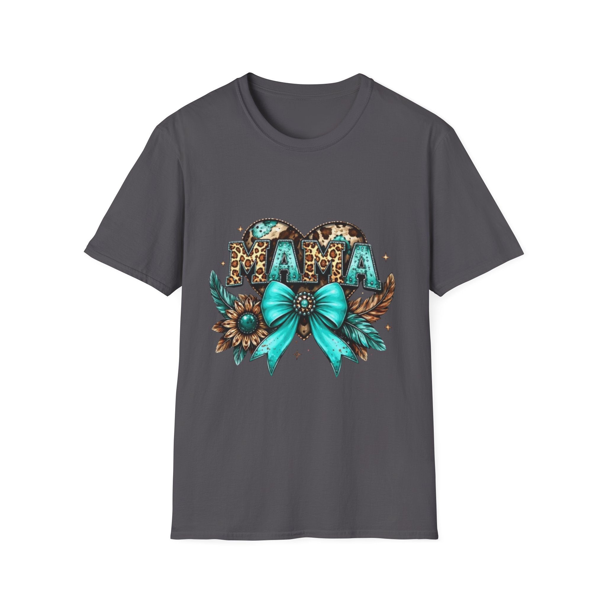 Mama Leopard Heart T-Shirt — Turquoise Bow Mother's Day Tee