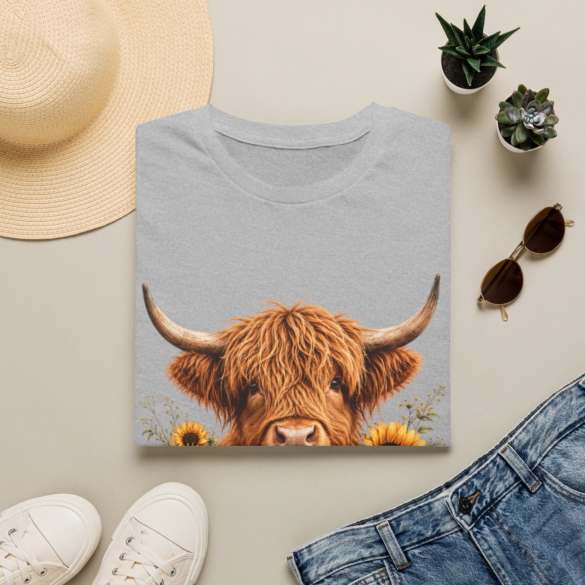 Highland Cow Sunflower T-Shirt — Cute Farm Animal Graphic Tee