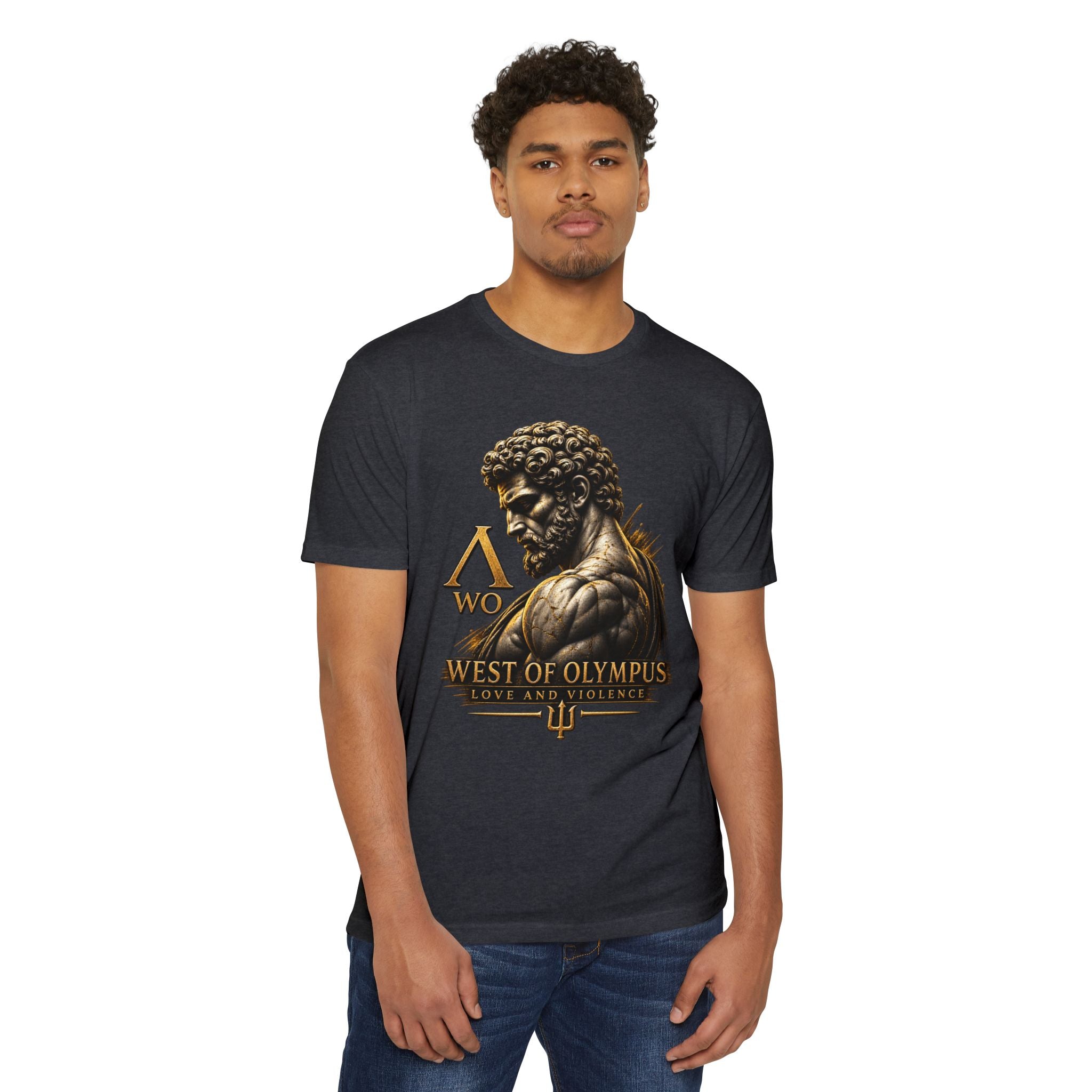 West of Olympus T-Shirt — Mythic Warrior Trident Design