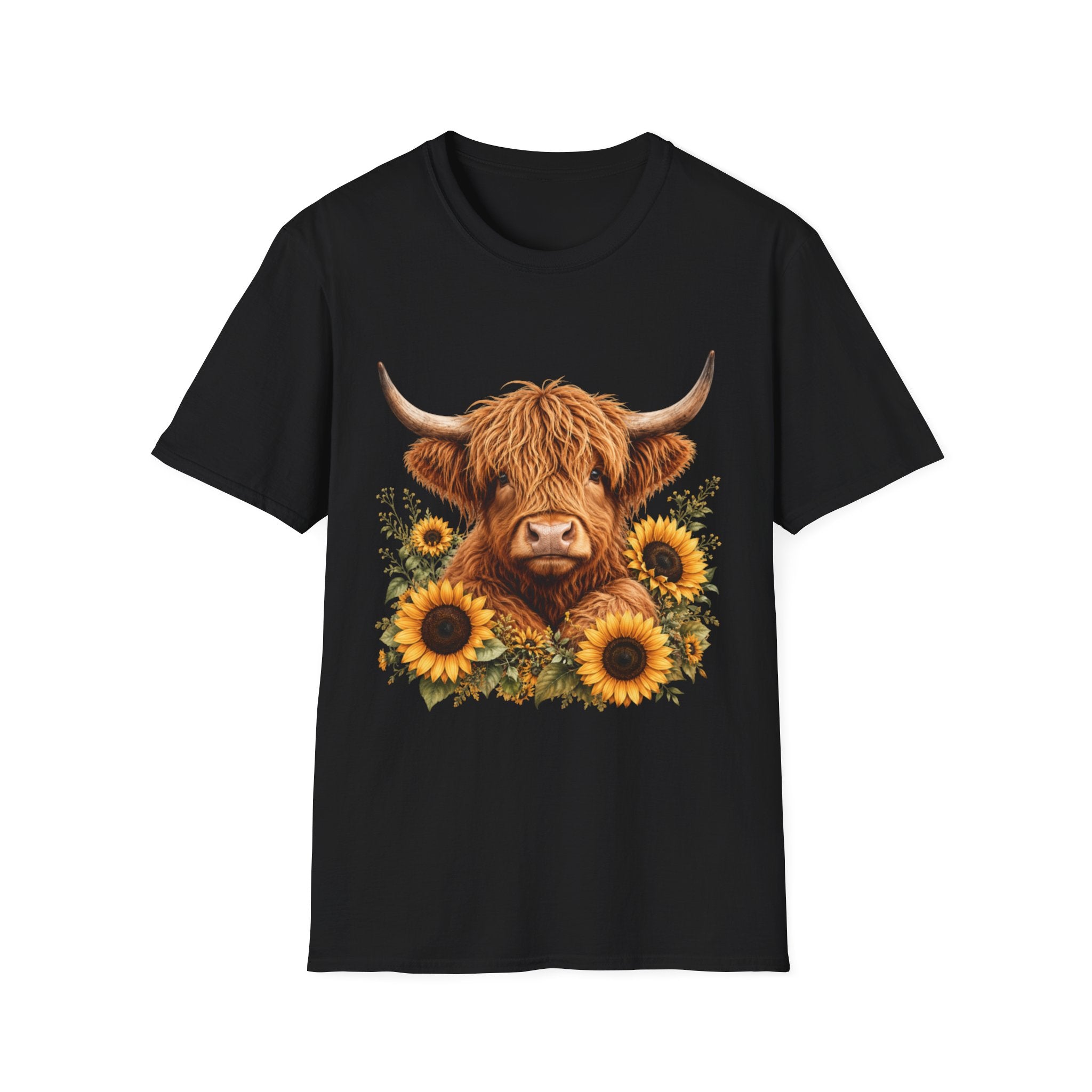 Highland Cow Sunflower T-Shirt — Cute Farm Animal Graphic Tee
