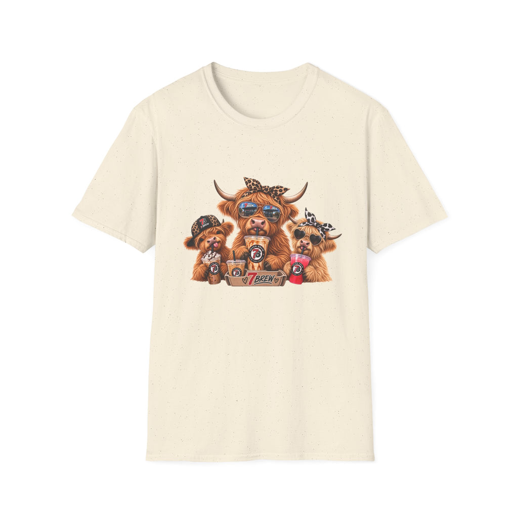Cow Trio Graphic T-Shirt — Cute Highland Cow Family with Sunglasses & Bandanas
