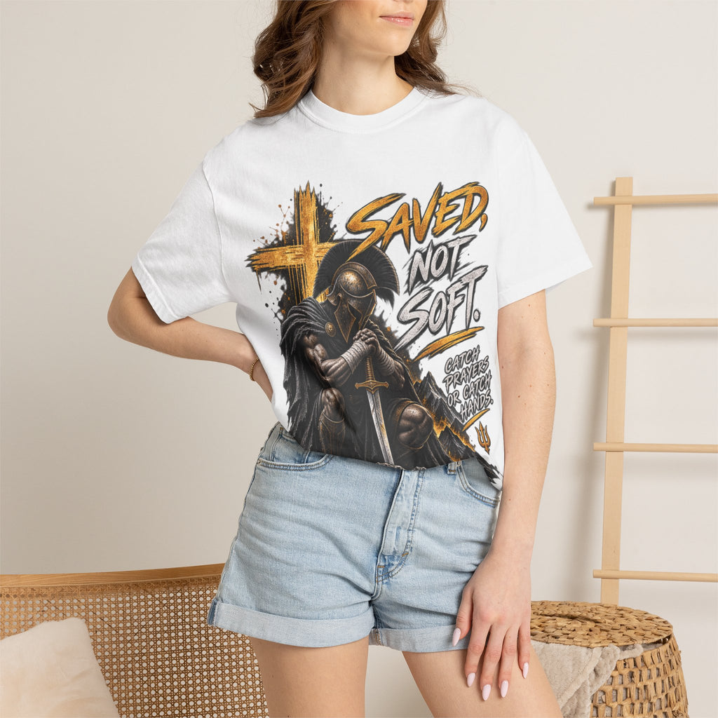 Christian Knight T-Shirt — "Saved Not Soft" Inspirational Faith Graphic Tee
