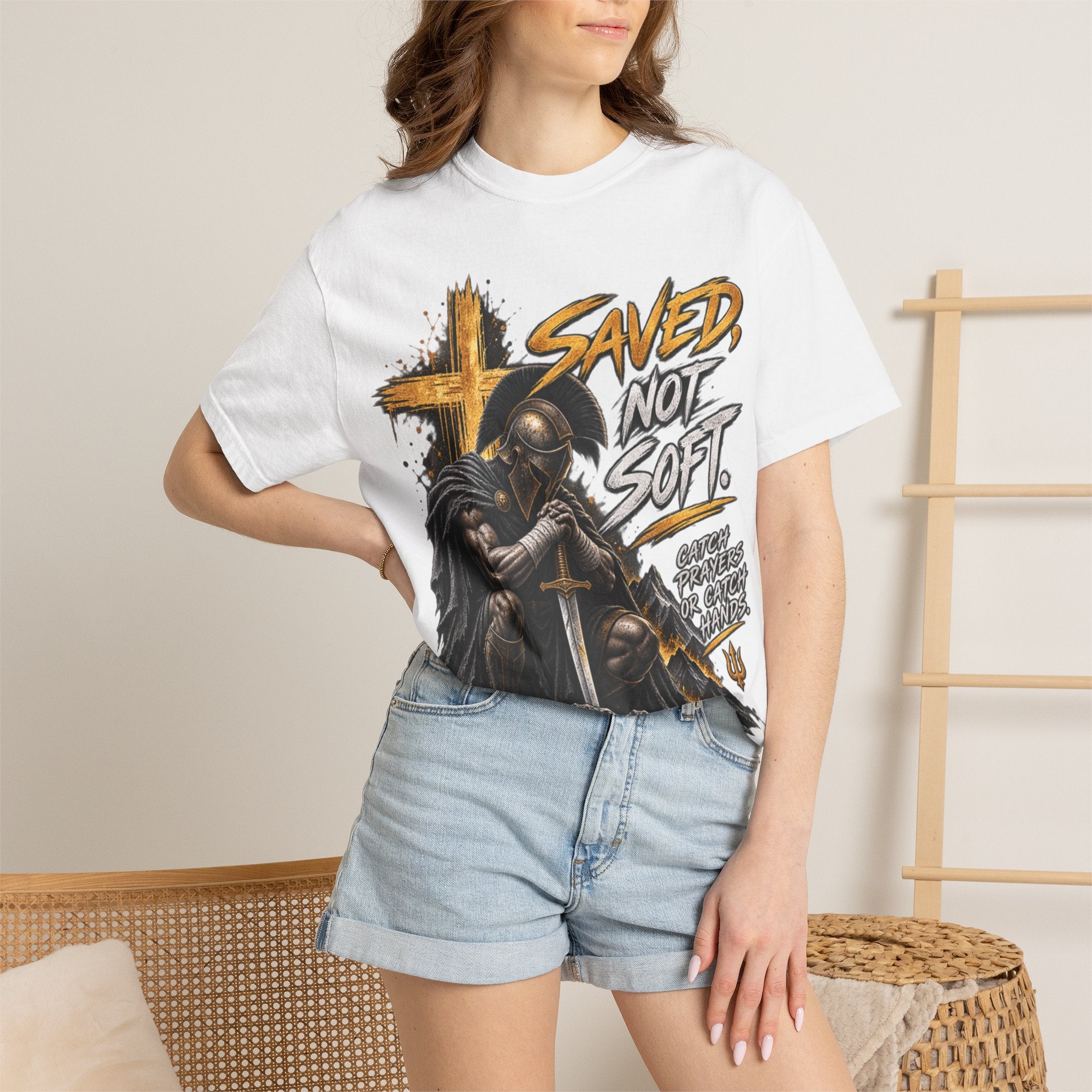 Christian Knight T-Shirt — "Saved Not Soft" Inspirational Faith Graphic Tee
