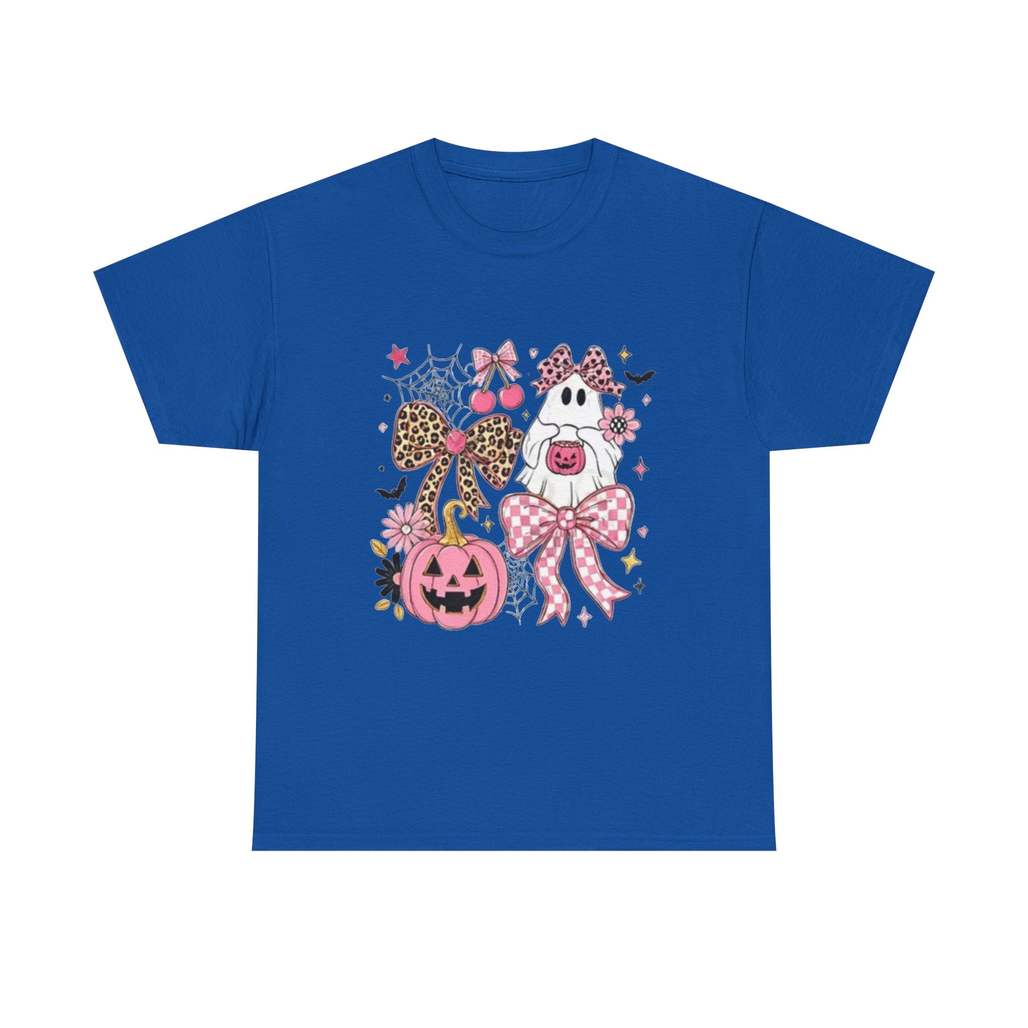 Halloween Pink Pumpkin Tee — Cute Leopard Bow Ghost Graphic Shirt
