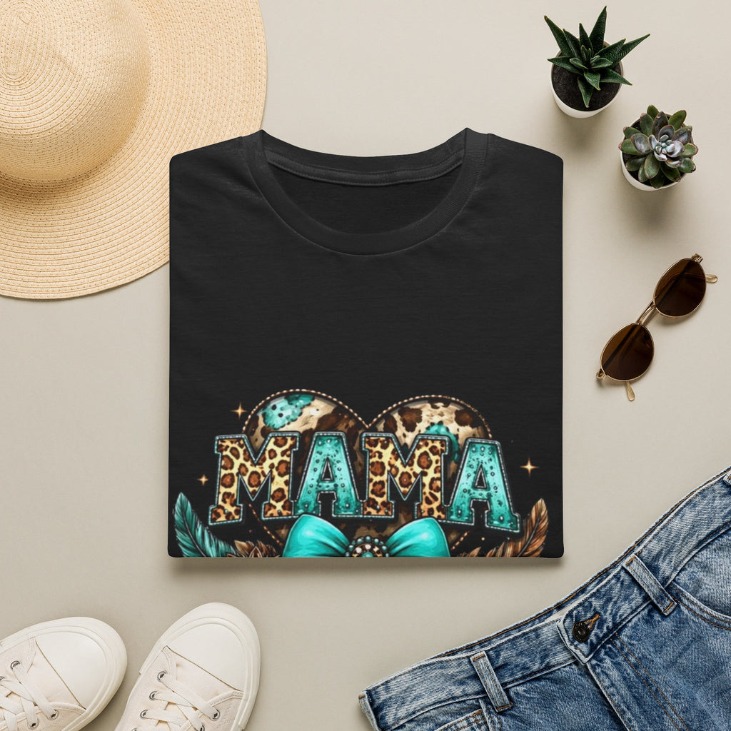 Mama Leopard Heart T-Shirt — Turquoise Bow Mother's Day Tee