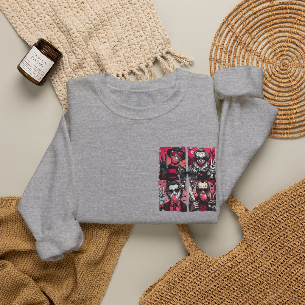 Clown Riot Crewneck Sweatshirt – Pink Horror Patchwork Graphic
